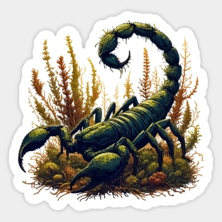 Scorpion overgrown with moss, plants and flowers Sticker